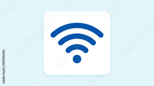 3D illustration of a wireless network connection symbol featuring a blue wifi signal icon button for mobile phone web technology and computer internet communication design
