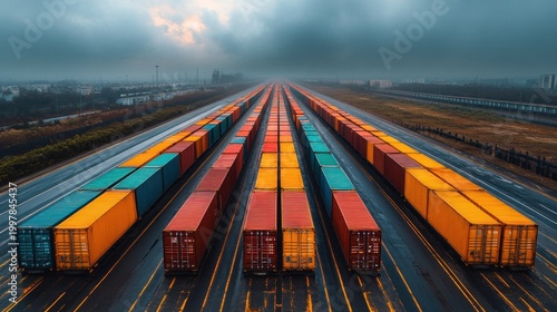 Cargo Containers Line on Expressway