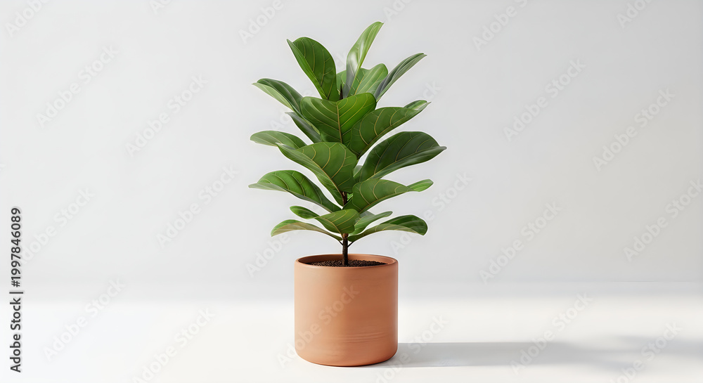 Fototapeta premium Fiddle leaf fig tree in a terracotta pot indoor plant decor