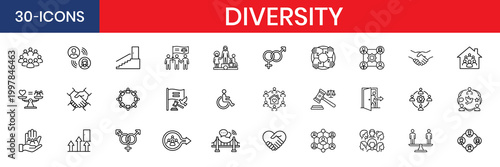 Inclusivity Diversity Equality Thin Line Icon Set