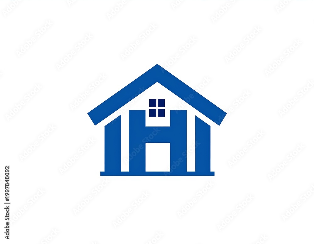 Fototapeta premium A blue minimalist house emblem with the letter