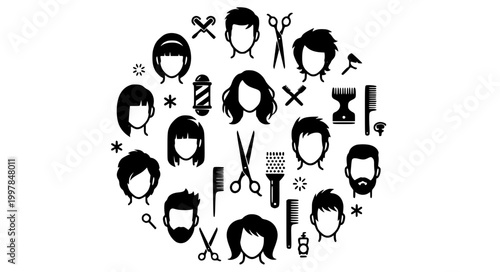 Hair Salon Silhouette Vector Set Hairstyles Barber Beauty Illustration Collection
