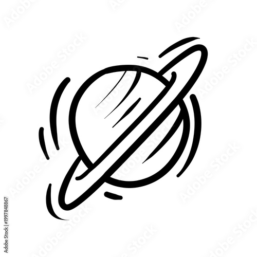 Minimalist black and white hand drawn Saturn planet doodle sketch