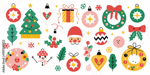 Christmas illustrations collection with festive holiday themed elements