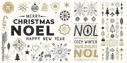 Festive christmas greetings with hand drawn floral and geometric elements