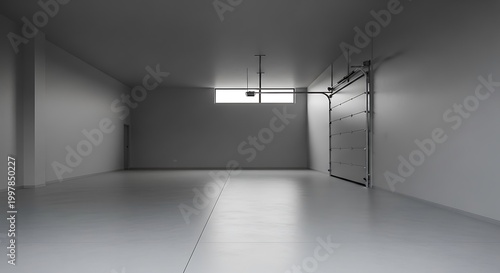 Modern Minimalist Empty Garage Interior with Sectional Door and Concrete Floor