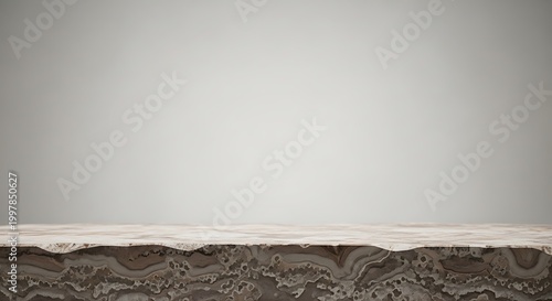 Natural Marble Stone Product Display Stage with Rough Edge on Grey Background
