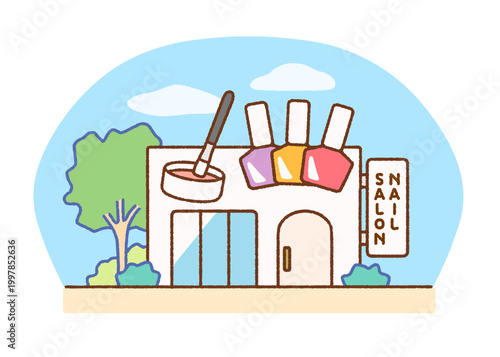 ネイルサロンの外観イラスト｜店舗・建物・美容施設