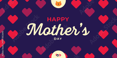 Mother s day greeting with hearts and cat illustration