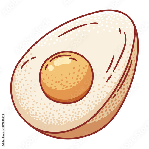 hand drawn illustration of a halved hard-boiled egg with a visible yellow yolk for healthy food