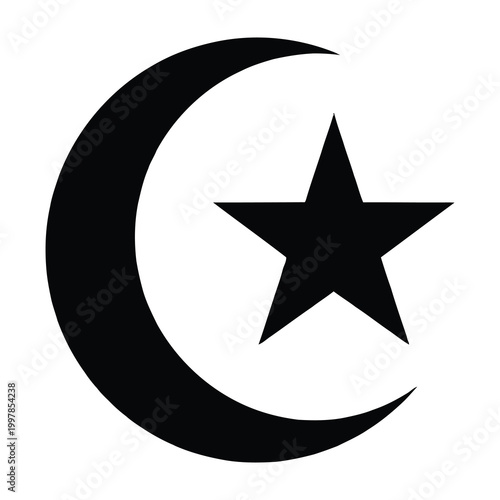 Foto Islamic crescent moon and star symbol on white background