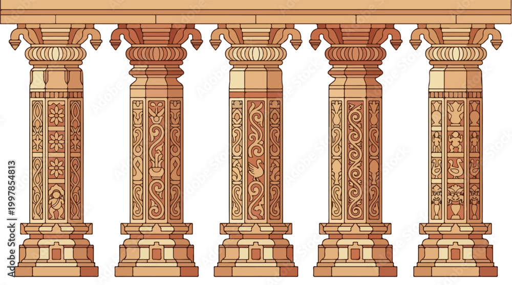 Fototapeta premium A row of ornate classical architectural columns in warm stone tones forming a historic colonnade
