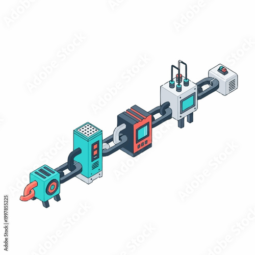 Modern industrial manufacturing production line assembly system.