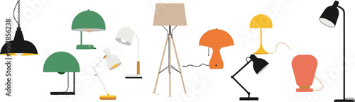 Colorful Assorted Home Lamps Green Orange Yellow Black White with Different Bases and Shades