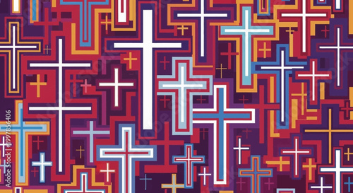 Colorful Christian Crosses Pattern Background