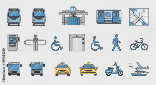 Public Transportation and Accessibility Icons Collection.