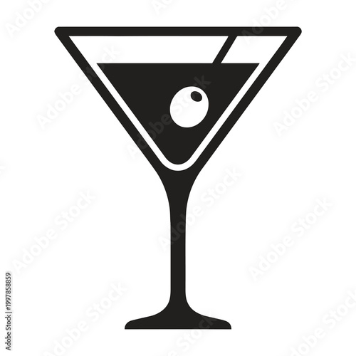Martini glass with olive garnish cocktail drink