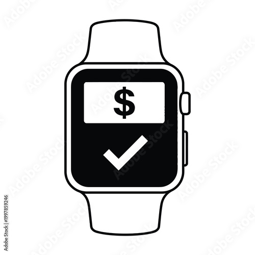 Smartwatch with dollar sign and checkmark on screen