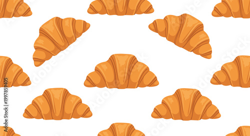 Crispy Flaky Croissants Repeating Pattern Fresh Baked Goods Vector Food