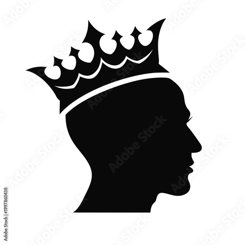 Royal crown, king head silhouette, black icon, monarch profile, vector royalty-free graphics