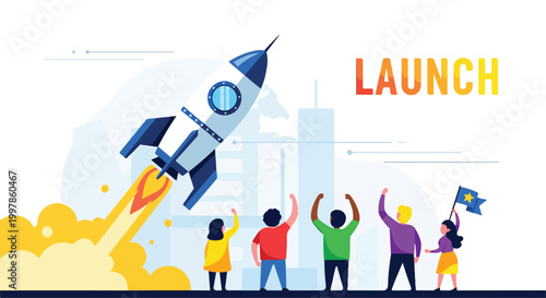 A rocket launching with people cheering
