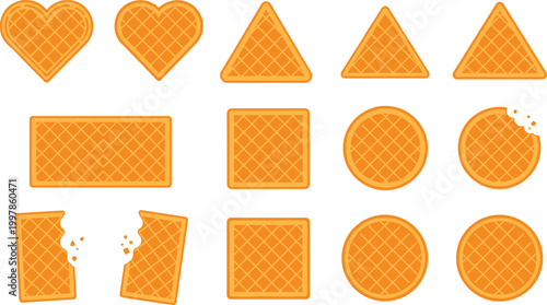 Delicious Orange Snacks Collection Whole and Bitten Waffle Cookies in Various Geometric Forms