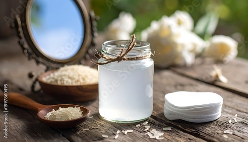 Rice water skincare setup