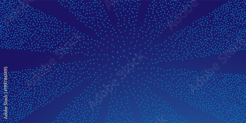 Blue radial burst with halftone dots creating dynamic light rays. Clean abstract background ideal for banners, posters, and web graphics.