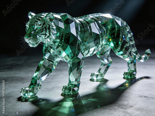 Full emerald crystal tiger with pure gemstone body and reflective surface