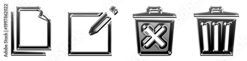 Modern 3D gradient icon collection - copy, create new, delete forever, and delete. Document editing icon collection and design. Premium rendered design.