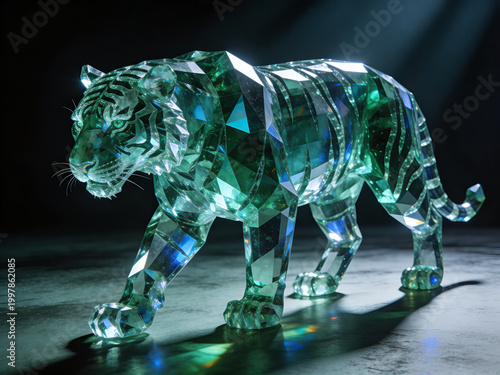 Full emerald crystal tiger with pure gemstone body and reflective surface