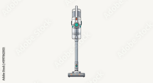 Modern cordless vacuum cleaner standing upright.