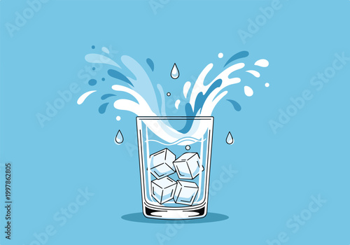 Canvastavla Illustration of a glass with ice and splashing water