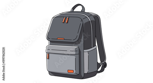 Gray and black backpack with pockets.