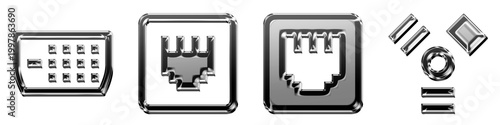 Tableau sur toile Set 3D glossy dvi, ethernet off, ethernet on, and firewire pictograms