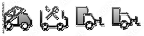 Tableau sur toile 3D icon bundle metallic style - fire truck, food truck, interstate plow track, and interstate plow truck