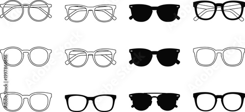Collection of eyeglasses and sunglasses silhouettes high-quality