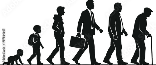 Human life stages silhouettes on white background
