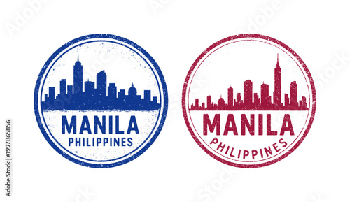 eroded stamp print of manila city - philippines