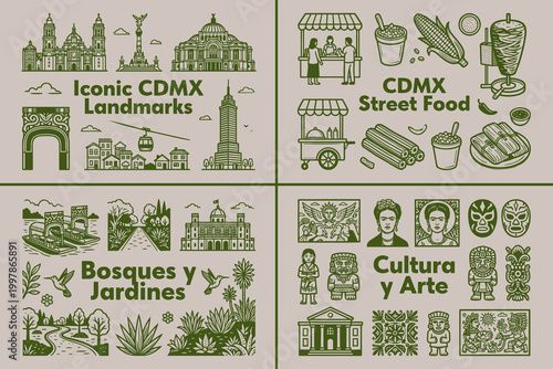 Mexico City Landmarks and Street Food Art