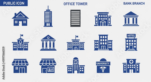Collection of Public Building Icons for City Planning.