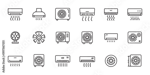 HVAC and Air Cooling System Line Icons
