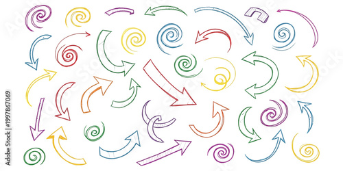 Colorful spiral arrows a vibrant collection of swirling shapes and directional indicators