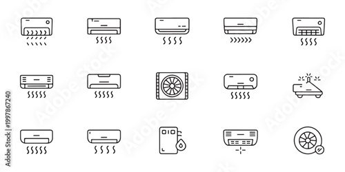 Air Conditioner and HVAC System Line Icons Set