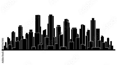Modern city skyline silhouette illustration capturing the essence of urban architectural design, representing a bustling metropolis and contemporary urban development