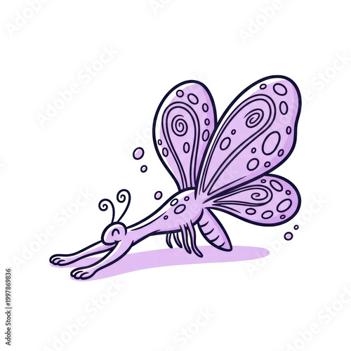 Cute purple butterfly character stretching