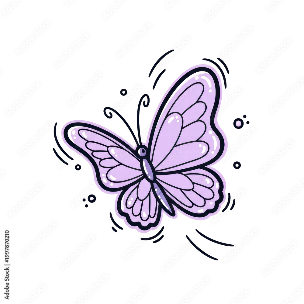 Fototapeta premium Purple butterfly illustration with black outline and small dots