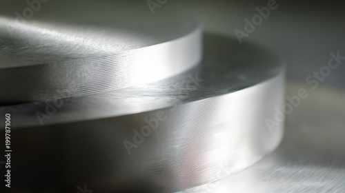 Close-up of industrial machined metal surface showing texture and reflection 