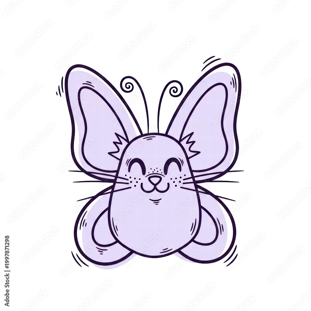Fototapeta premium Cute smiling mouse with butterfly wings cartoon