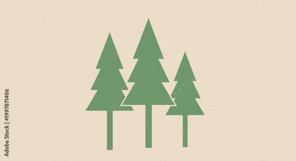 Obraz premium Vector illustration of three pine trees in a soft, muted color palette